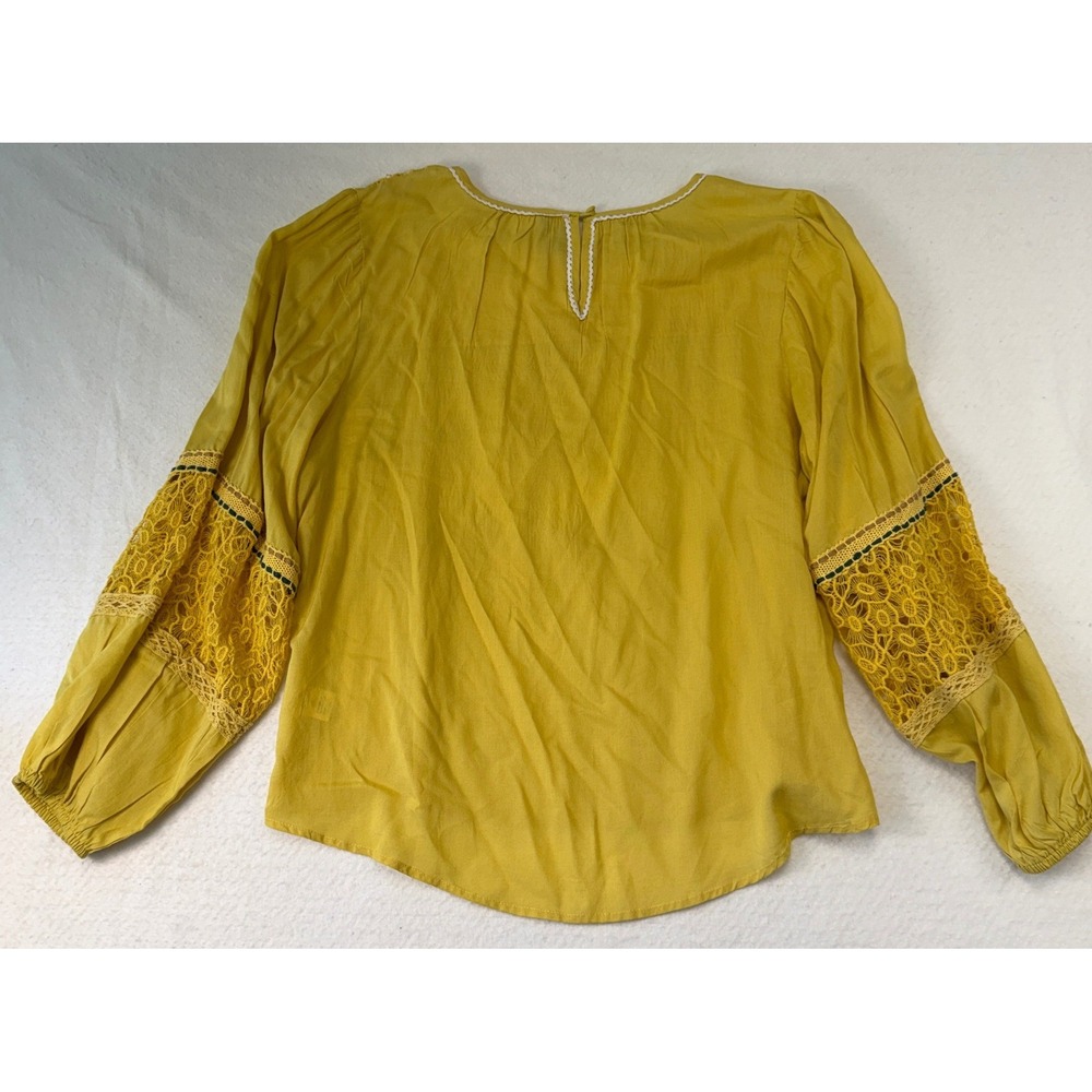 Blank London Yellow Crochet Lace Embroidered Boho Blouse Womens Large Mustard - Picture 8 of 9